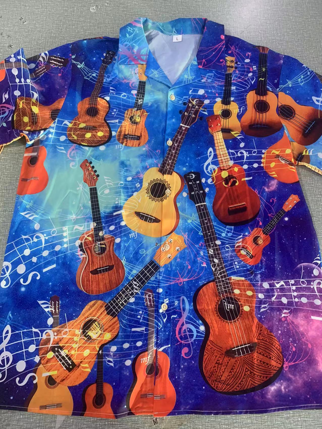 Guitar And Ukulele Hawaiian Shirt With All Over Print For Beach Parties Vacation Travel And Relaxed Casual Style