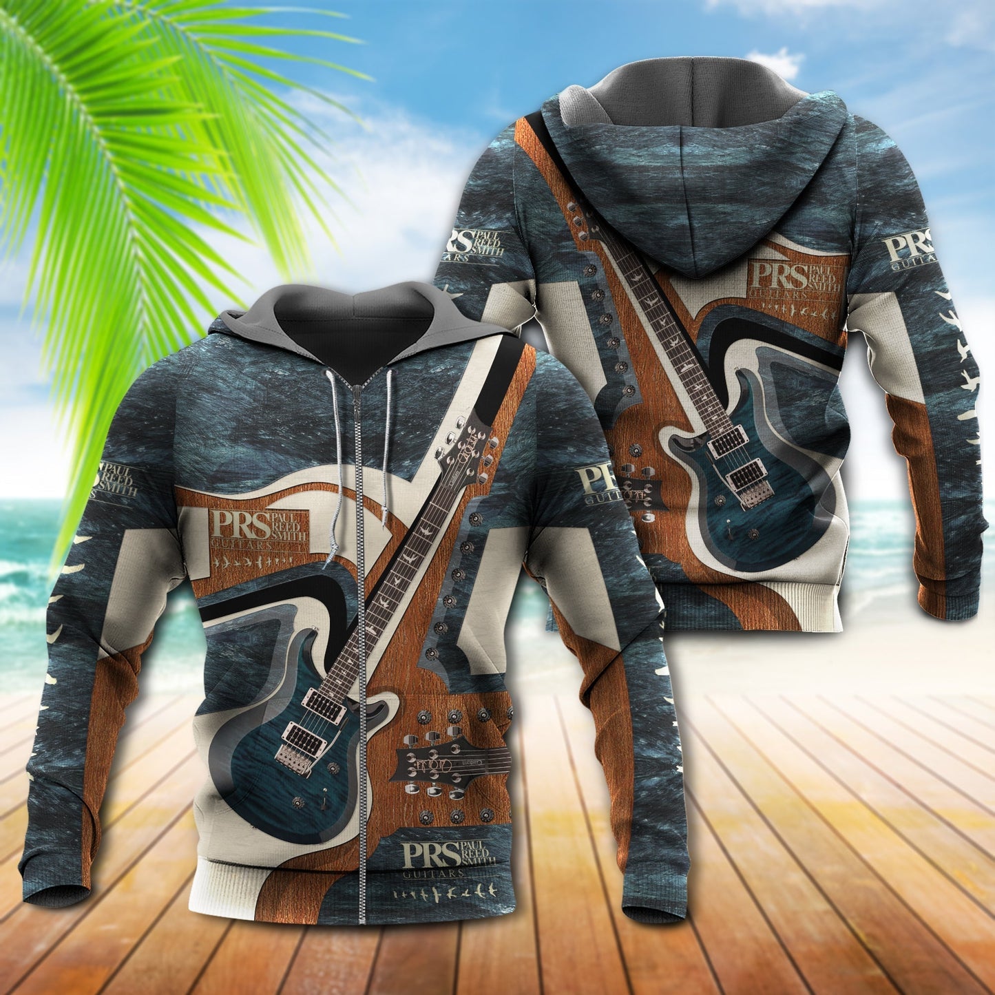 Blue Metal Guitar Wood Hoodie For Music Culture Travel Days And Comfortable Casual Wear