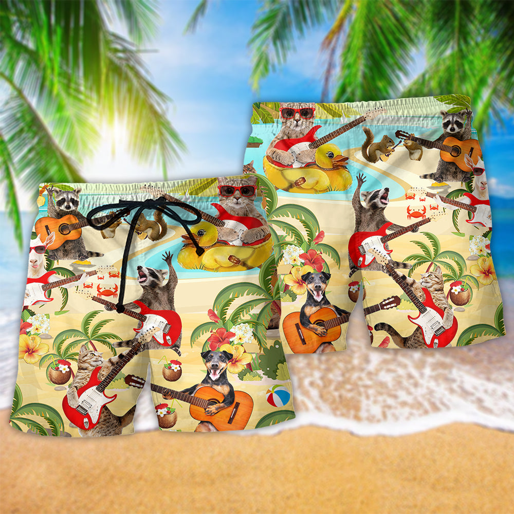Guitar Music Animals Tropical Summer Hawaiian Beach Shorts For Creative Warm Weather Outfits
