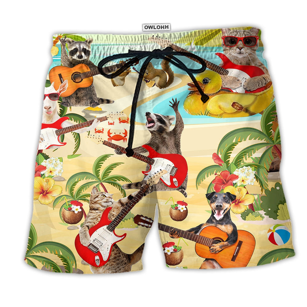 Guitar Music Animals Tropical Summer Hawaiian Beach Shorts For Music Lover Vacation Wear
