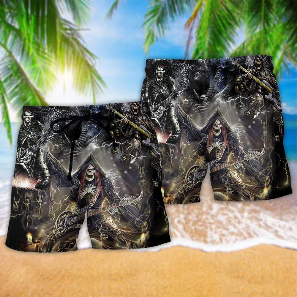 Guitar Music Beach Shorts Pattern Detail For Seaside Leisure And Comfortable Daily Use