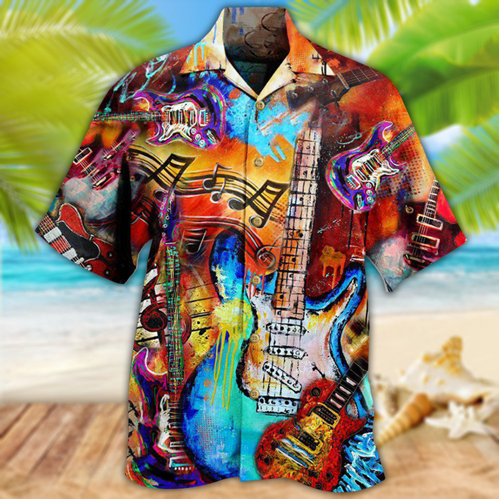Guitar Hawaiian Shirt With Detailed Graphic For Tropical Getaways Outdoor Fun And Everyday Wear