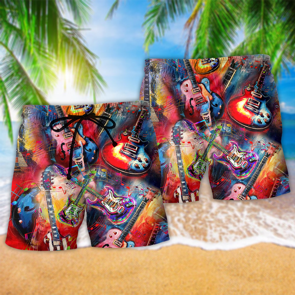 Guitar Music Colorful Love Life Beach Shorts Pattern Detail For Relaxed Warm Weather Outfits