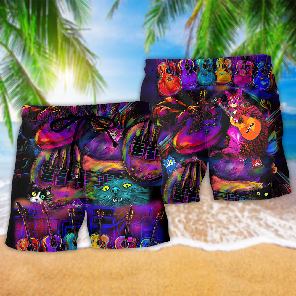 Guitar Music Cat Rock Beach Shorts For Outdoor Adventures And Warm Weather Wardrobe