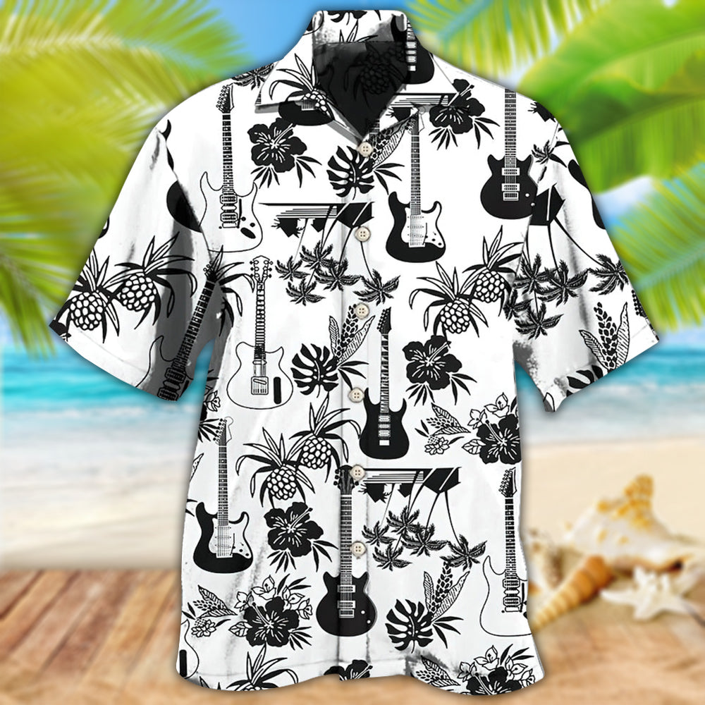 Electric Guitar Hawaiian Shirt With Detailed Graphic For Summer Vacation Beach Travel And Casual Wear