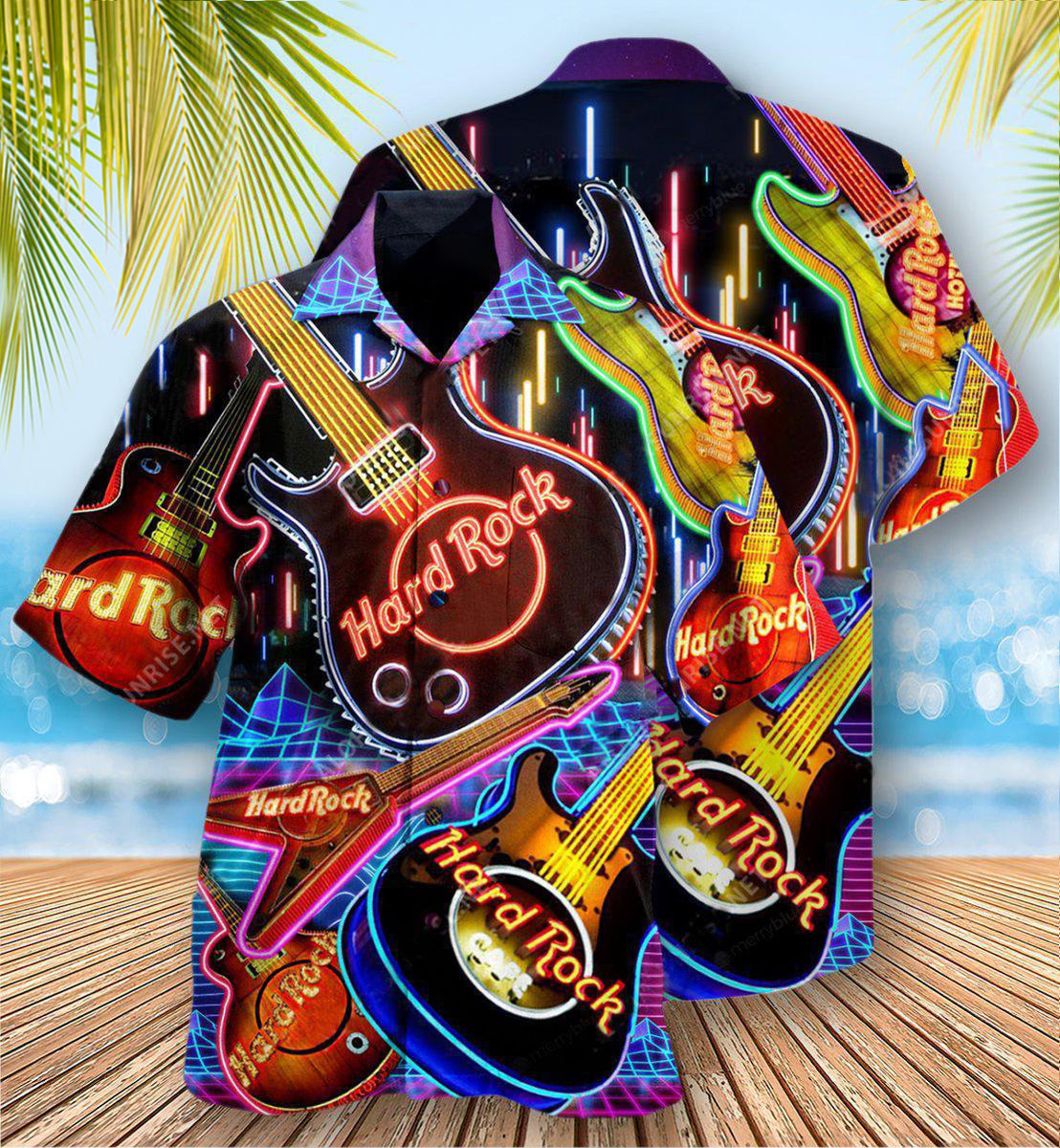 Guitar Hawaiian Shirt With Detailed Graphic For Resort Travel Summer Outings And Casual Gatherings