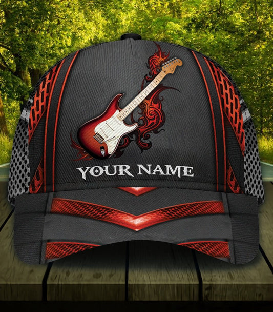 Guitar Red Black Personalized Classic Cap For Beach Days Travel And Relaxed Everyday Outfits