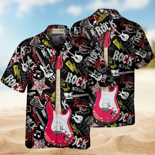 Guitar Rock Soul Christmas Hawaiian Shirt For Holiday Parties, Tropical Vacations, And Festive Gift Giving