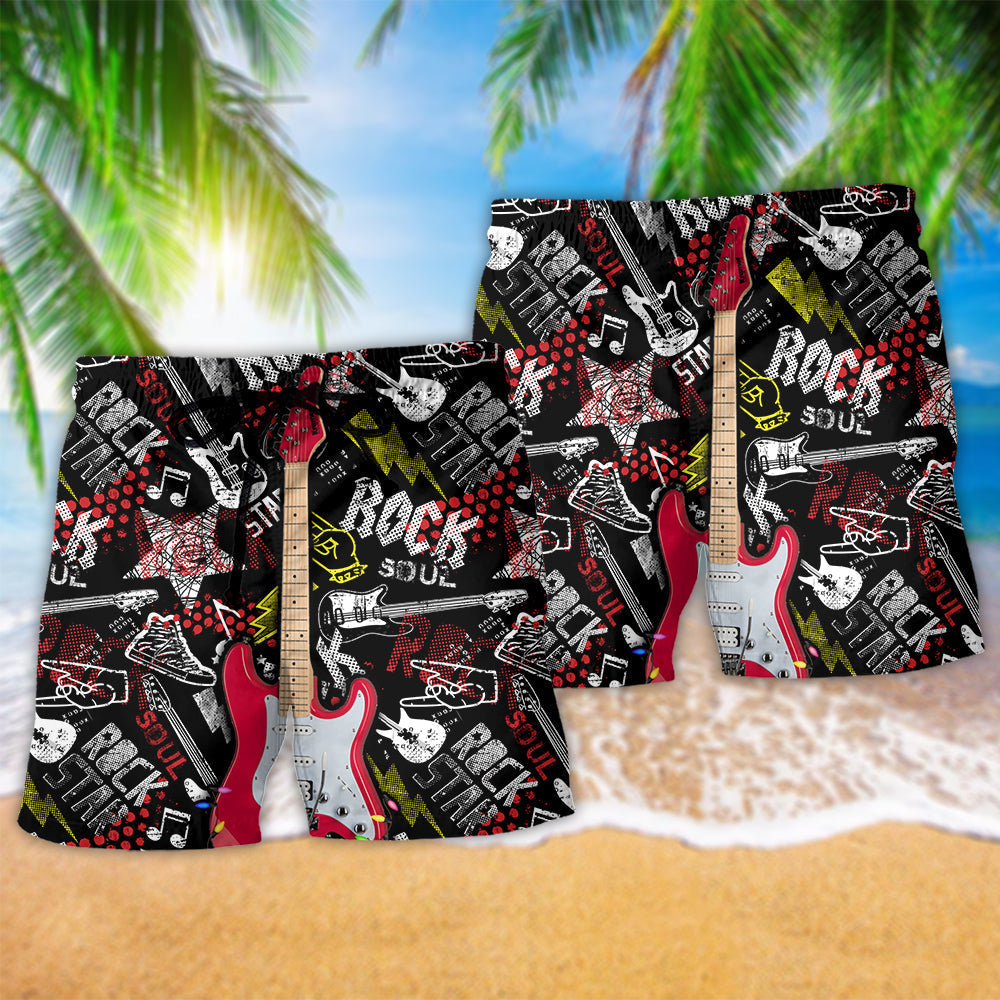 Christmas Guitar Rock Soul Beach Shorts Pattern Detail For Holiday Travel And Leisure And Relaxation