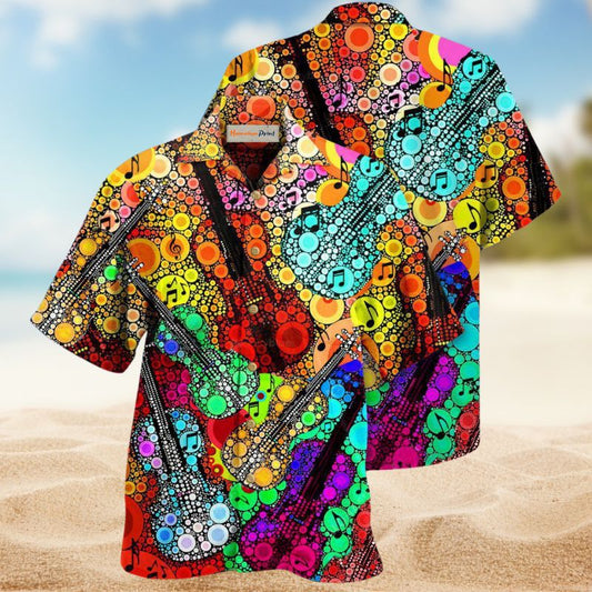 Creative Guitar Scroll Hawaiian Shirt For Resort Trips, Coastal Parties, And Warm Weather Style