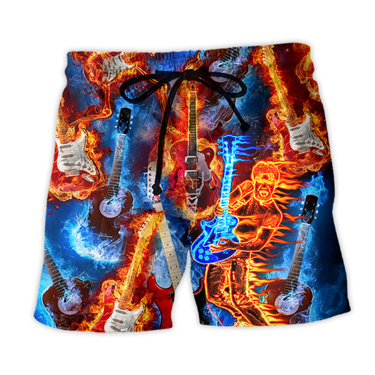 Fire Guitar Beach Shorts For Tropical Holidays And Bright Seasonal Outfits