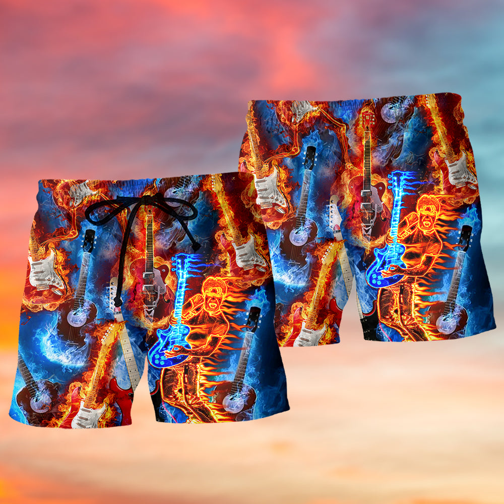 Guitar Fire Many Guitars Quote Beach Shorts For Music Festival Travel And Summer Style