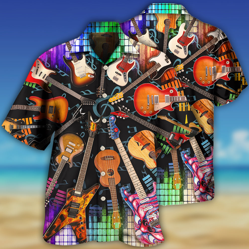 Guitar Music Hawaiian Shirt Pattern Detail For Vacation Travel And Daily Wear