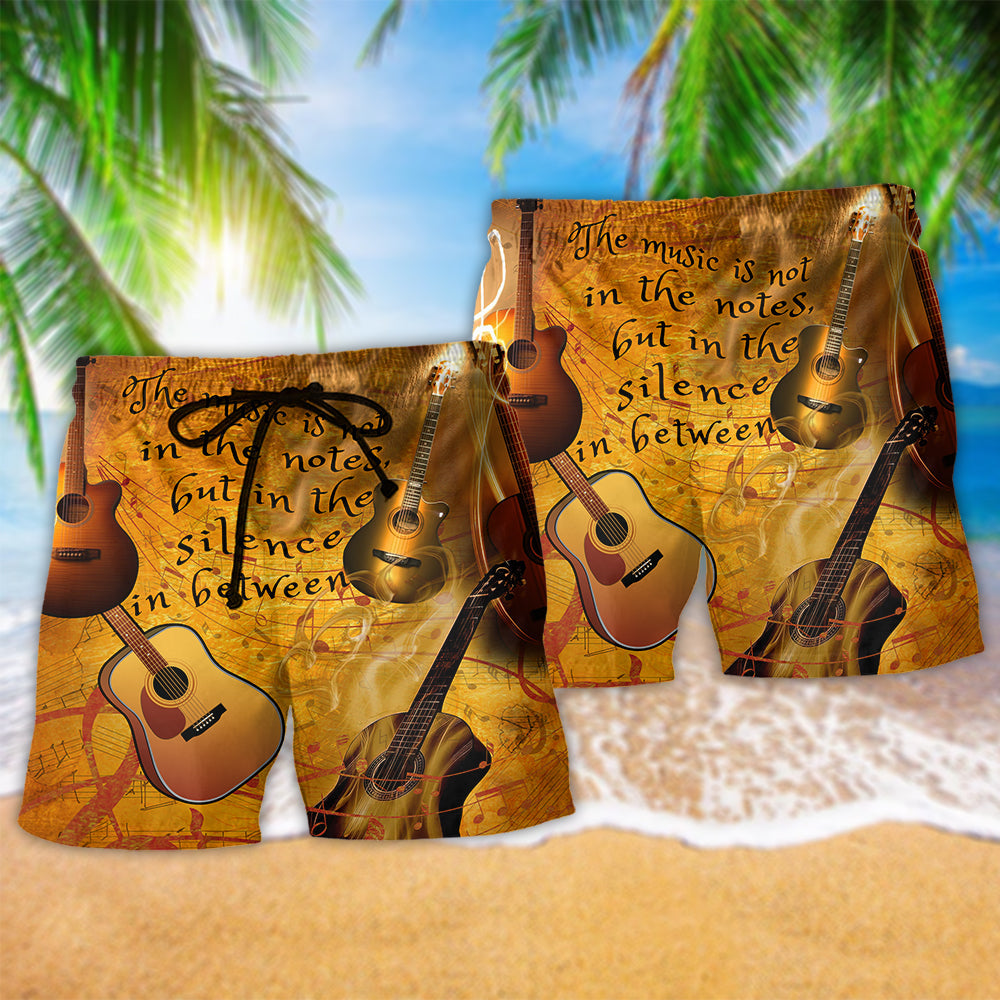 Guitar The Music Is In The Silence Hawaiian Beach Shorts For Music Lover Vacation Wear