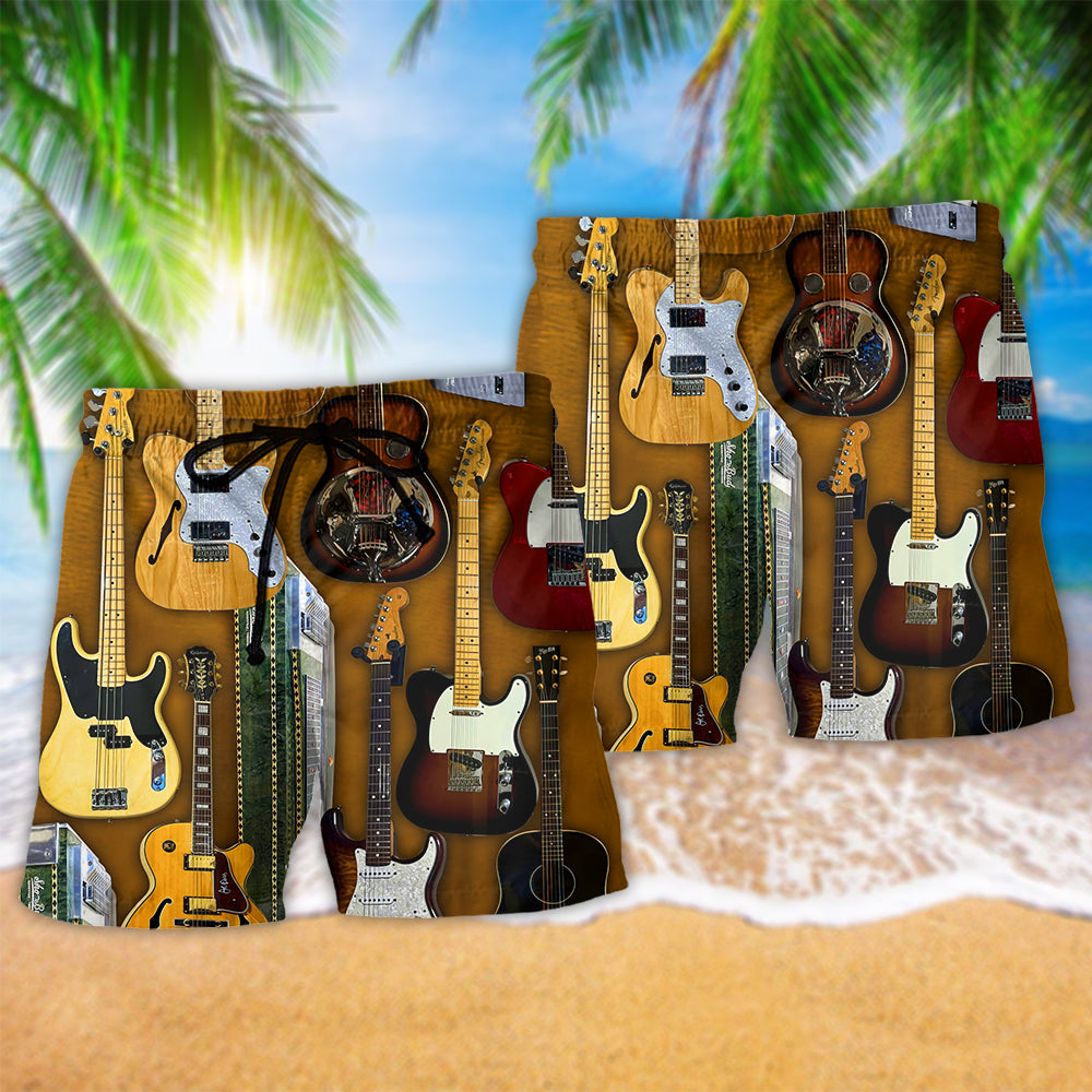 Vintage Guitar Minimal Beach Shorts Pattern Detail For Island Trips And Thoughtful Gift Giving