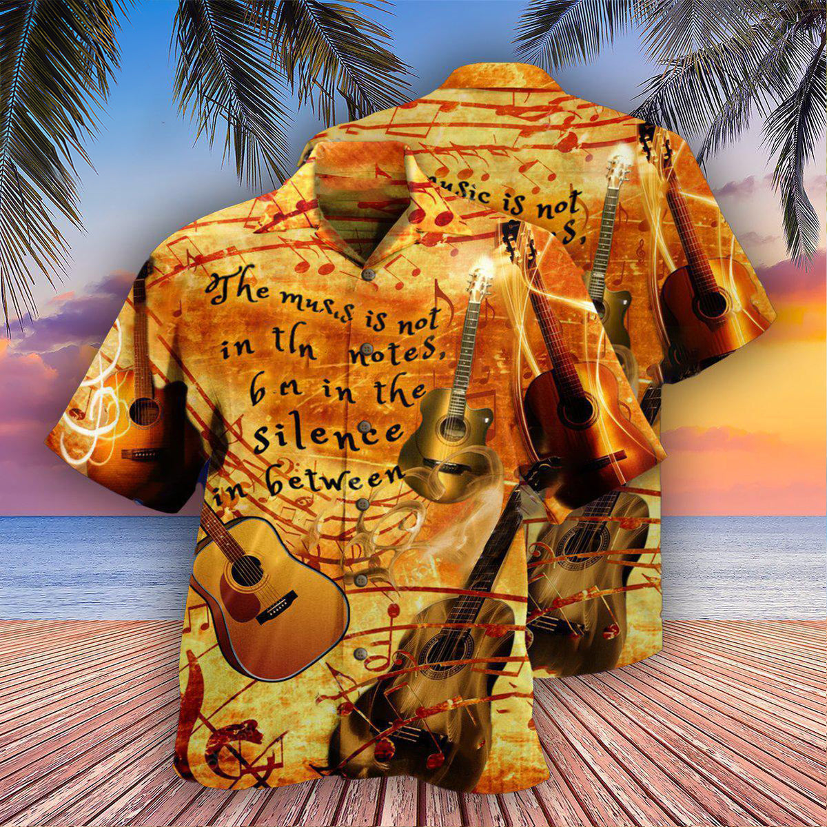 Vintage Guitar Hawaiian Shirt With All Over Print For Beach Parties Vacation Travel And Relaxed Casual Style