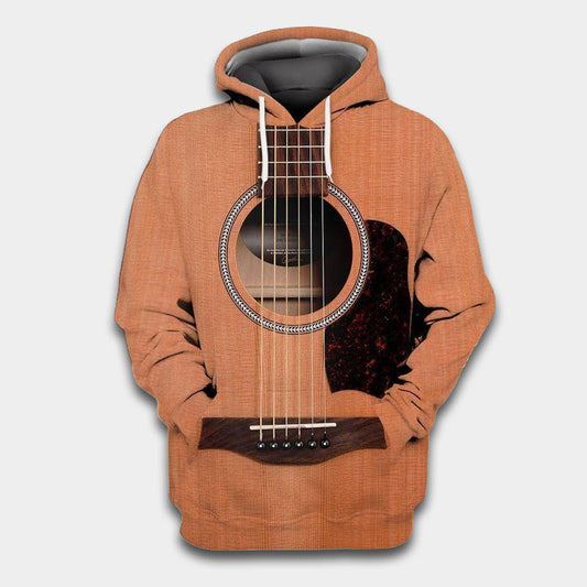 Vintage Guitar Wood Hoodie For Music Lovers Concert Outings Travel And Everyday Streetwear