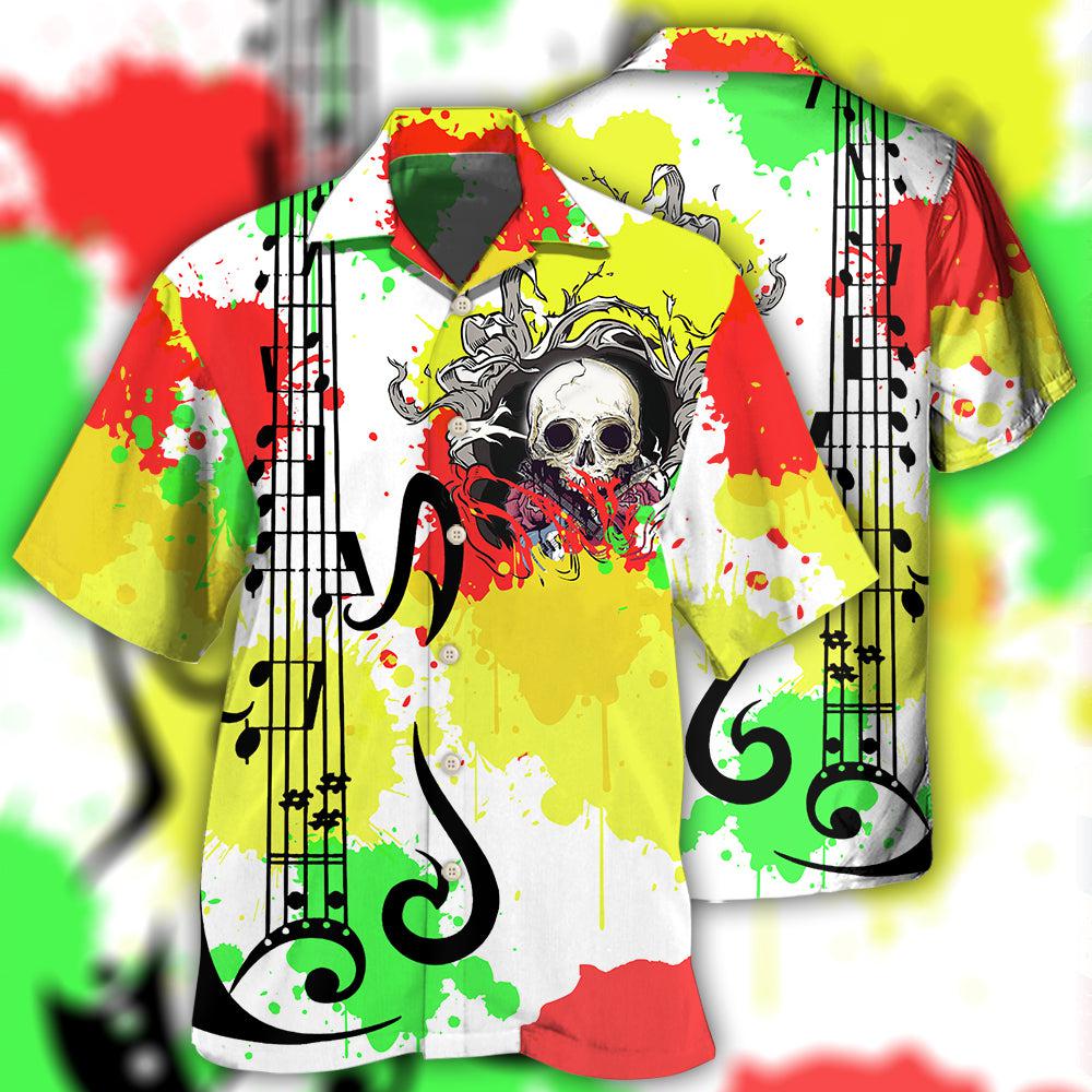 Creative Colorful Guitar Hawaiian Shirt For Tropical Holidays, Outdoor Gatherings, And Everyday Comfort