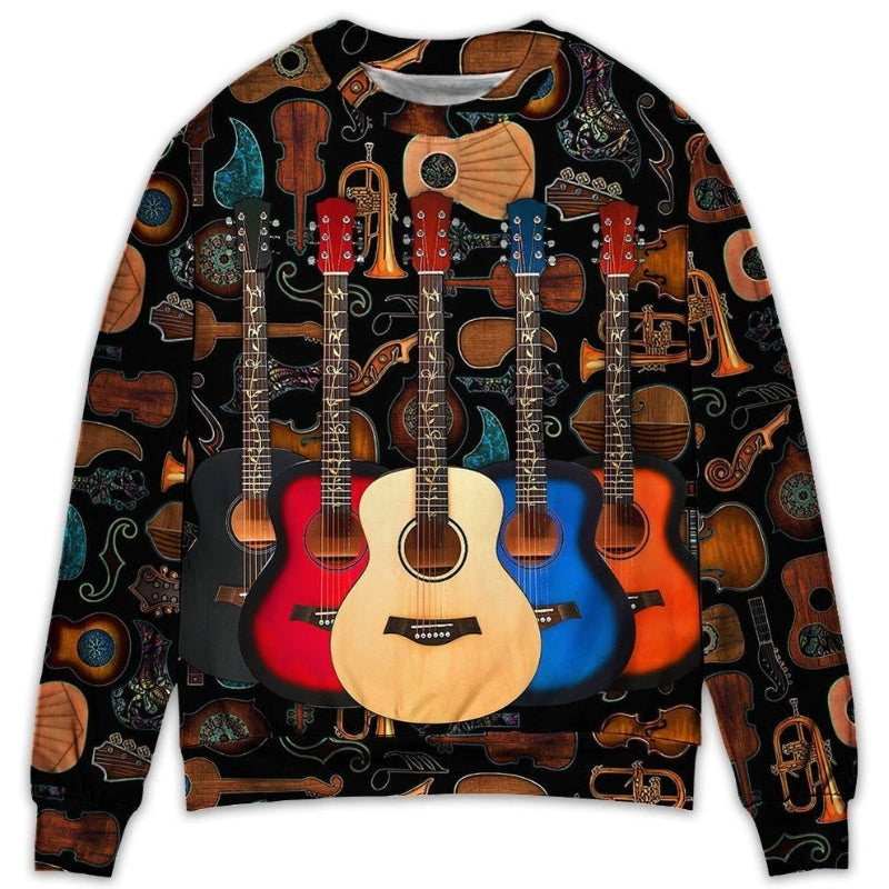 Guitar Music Happy Sweater For Concert Outings Weekend Travel And Relaxed Everyday Styling