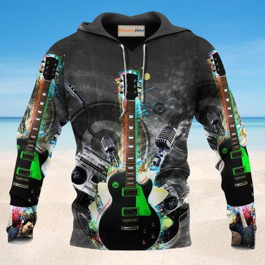 Black Guitar Mysterious Hoodie For Studio Sessions Casual Events And Comfortable Daily Style