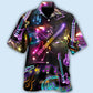 Creative Neon Guitar Music Hawaiian Shirt For Summer Vacation, Beach Travel, And Casual Wear