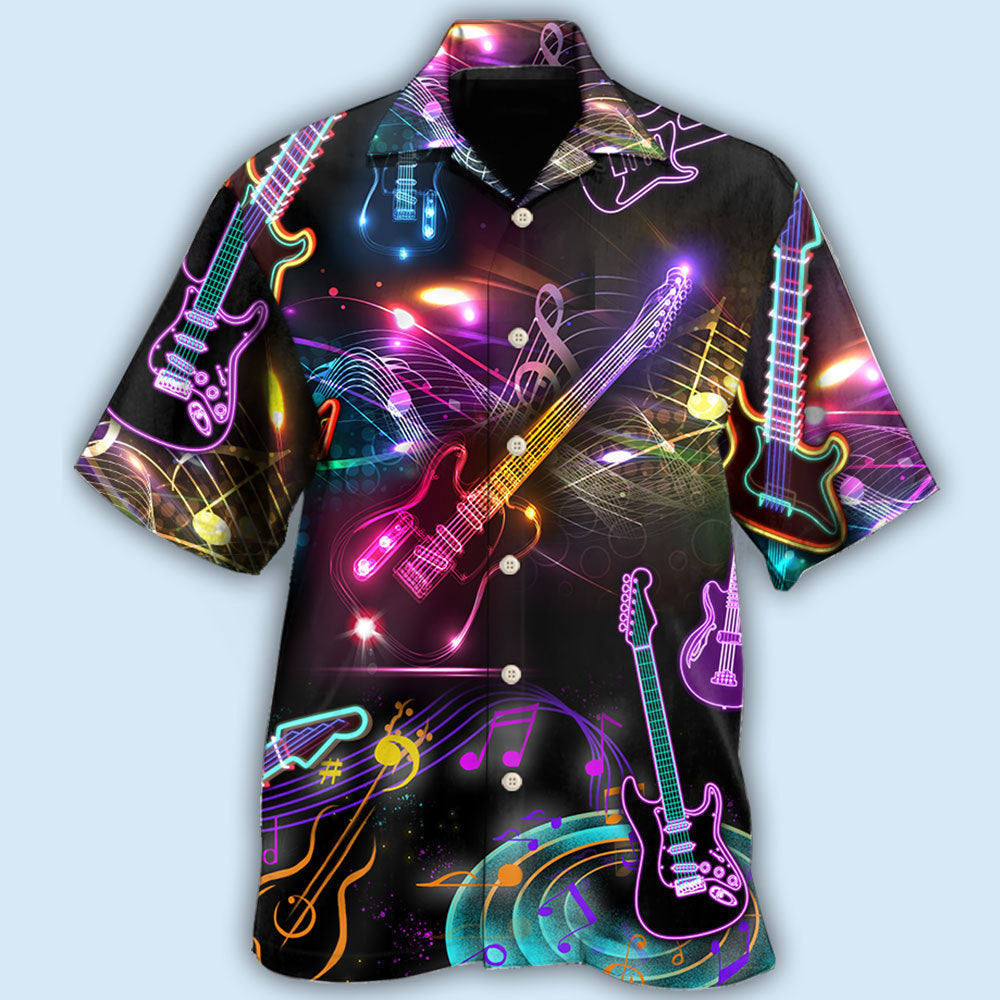 Neon Guitar Hawaiian Shirt With All Over Print For Tropical Holiday Resort Parties And Everyday Style