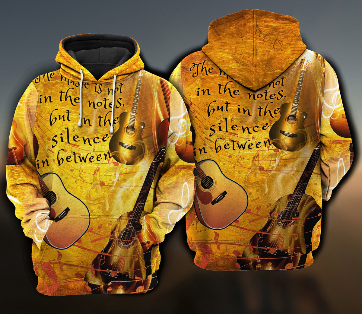 Guitar Silence Between Music Hoodie For Creative Performers Daily Wear And Meaningful Gifting