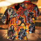 Creative Guitar Skull Fire Pattern Hawaiian Shirt For Concert Lovers, Tropical Holidays, And Thoughtful Gift Giving