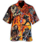 Creative Guitar Skull Fire Pattern Hawaiian Shirt For Concert Lovers, Tropical Holidays, And Thoughtful Gift Giving