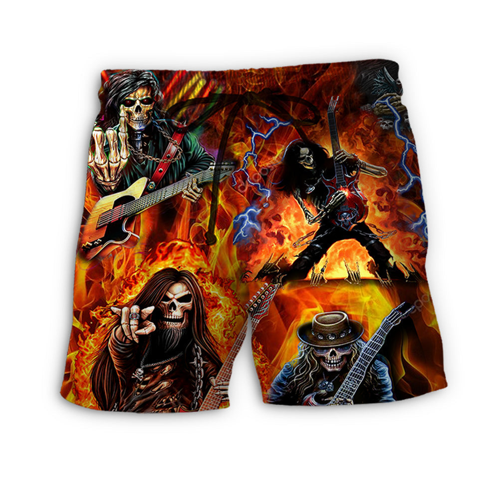 Fire Guitar Skull Beach Shorts For Summer Vacations And Travel Ready Comfort