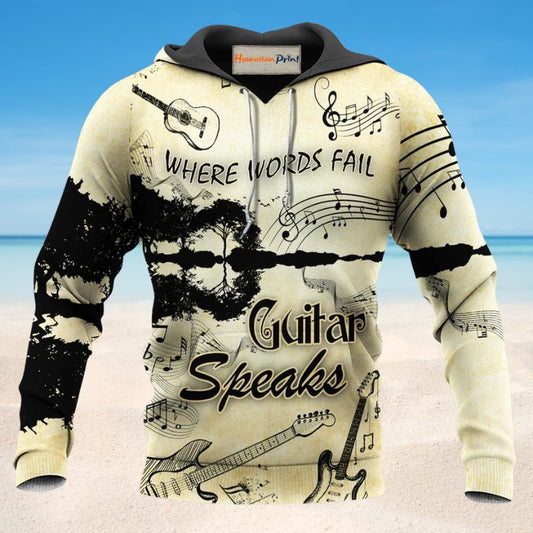 Guitar Speaks Where Words Fail Hoodie For Musicians Weekend Travel And Thoughtful Gift Giving