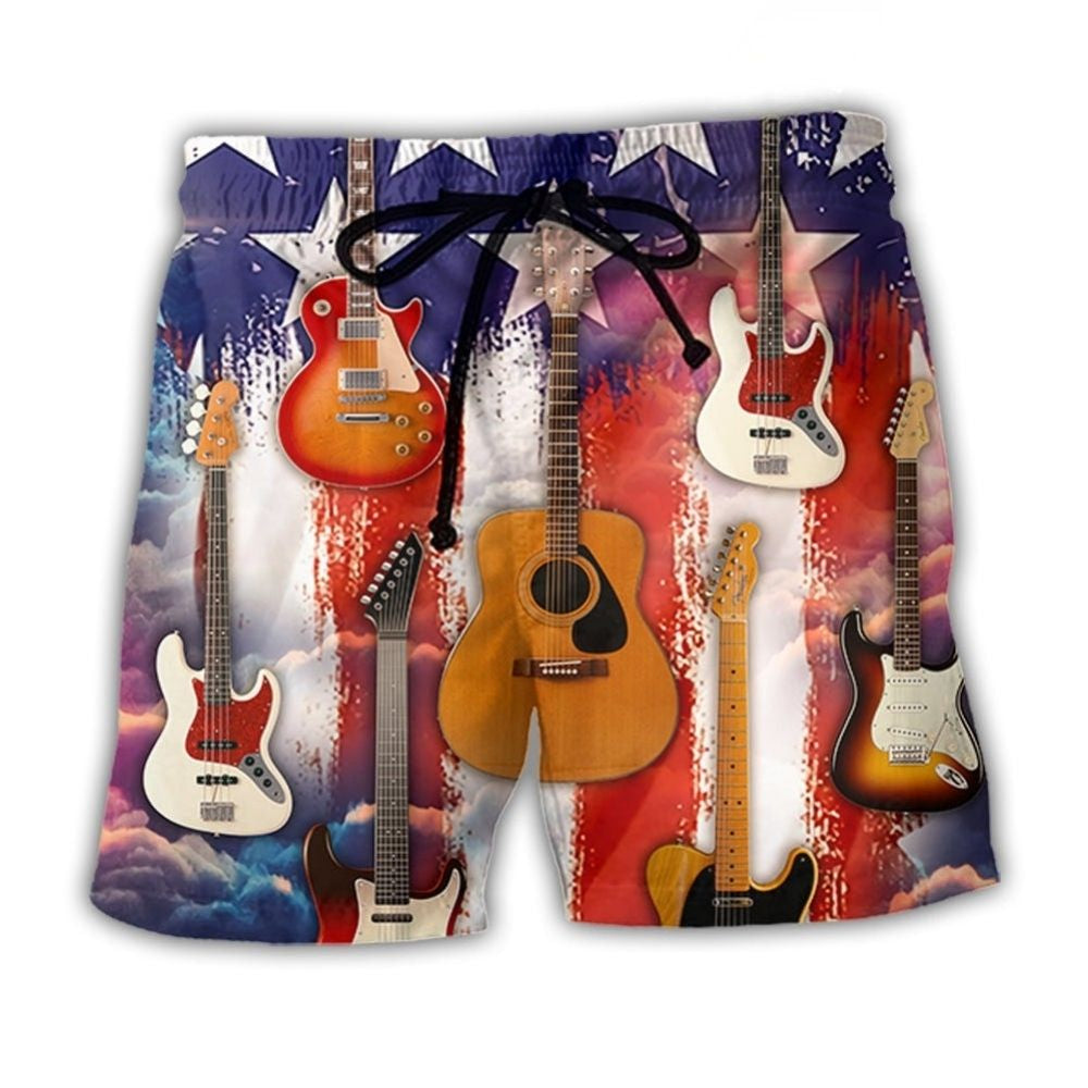 Guitar USA Star Independence Day Beach Shorts For Sunny Holidays And Comfortable Daily Styling