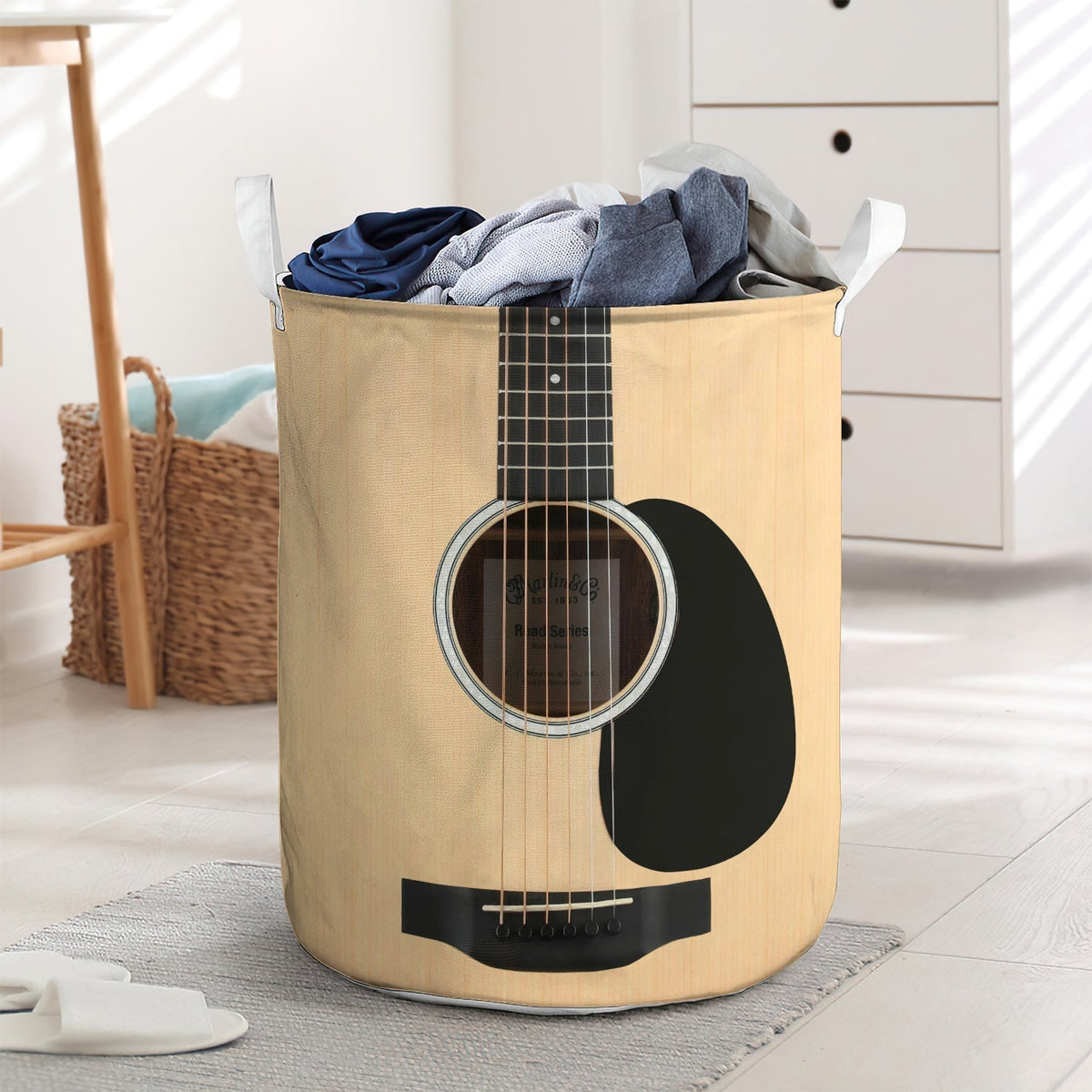 Guitar Vintage Style Laundry Basket For Room Home Organizer