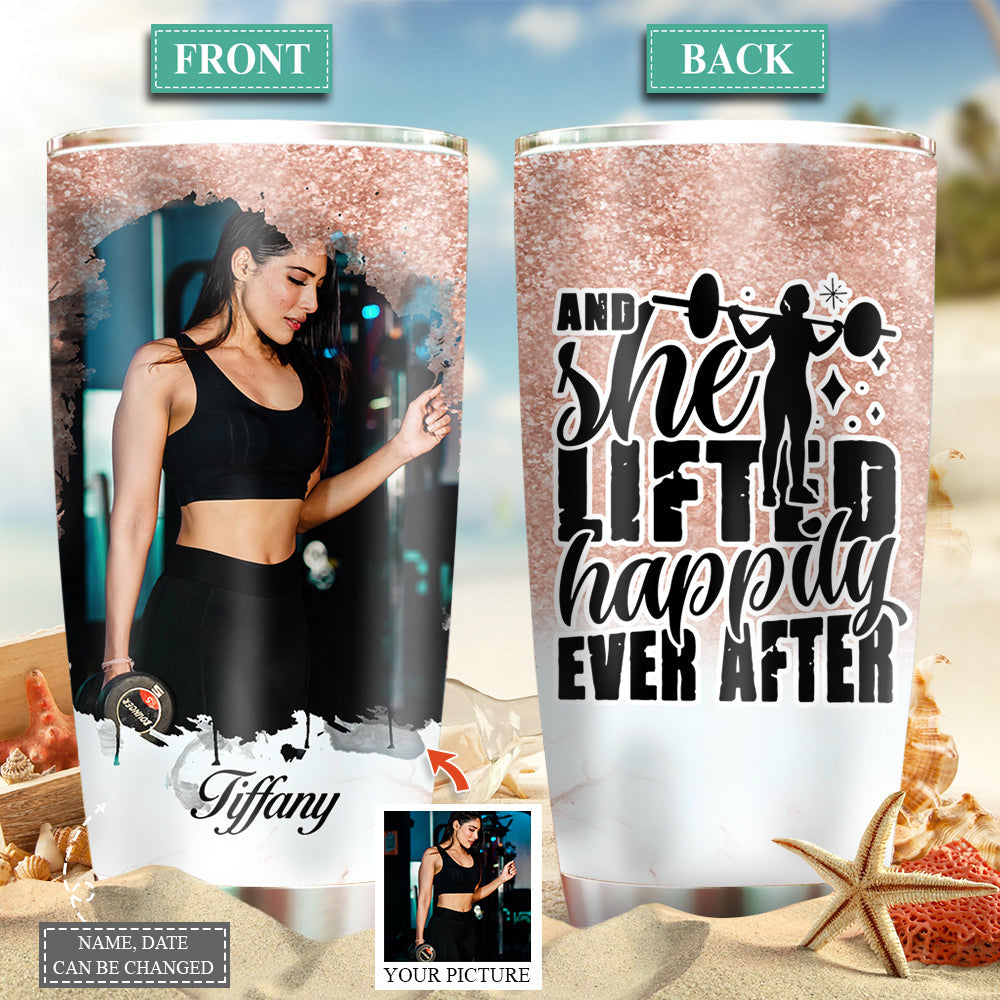 Gym Girl And She Lifted Happily Ever After Custom Photo 20 Oz Tumbler For Coffee Travel And Daily Drinks