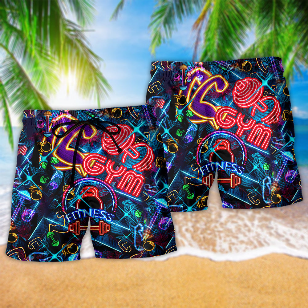 Gym Love Fitness Neon Beach Shorts Print View For Coastal Escapes And Casual Outings