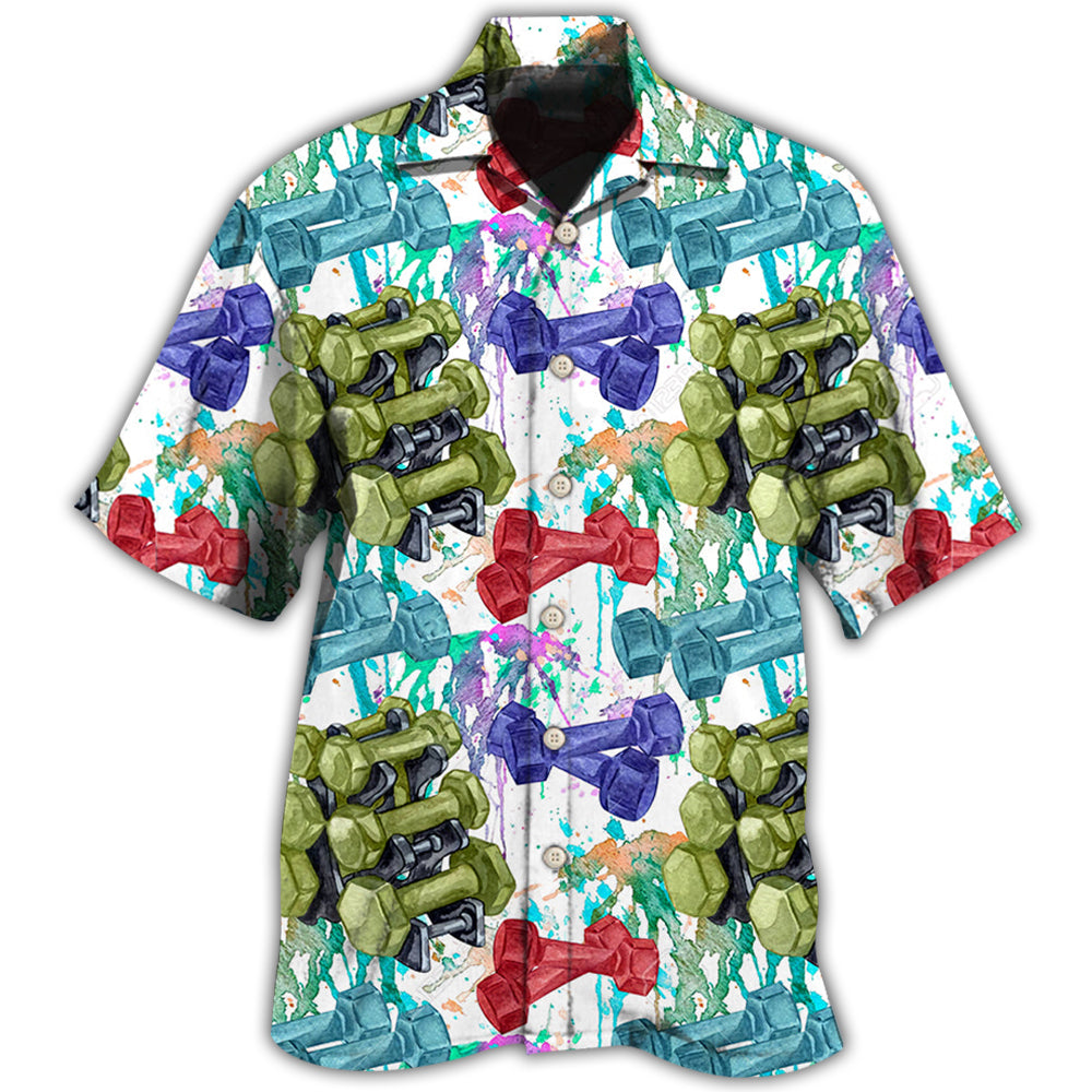 Colorful Gym Training Pattern Hawaiian Shirt For Tropical Holidays, Outdoor Gatherings, And Everyday Comfort