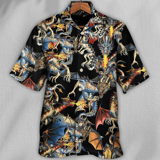 Dragon Breathing Fire Hawaiian Shirt Print Closeup For Summer Travel