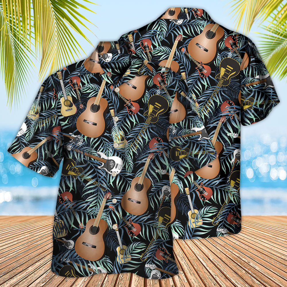 Vintage Guitar Lifestyle Hawaiian Shirt Design Detail For Beach Days And Holiday Travel