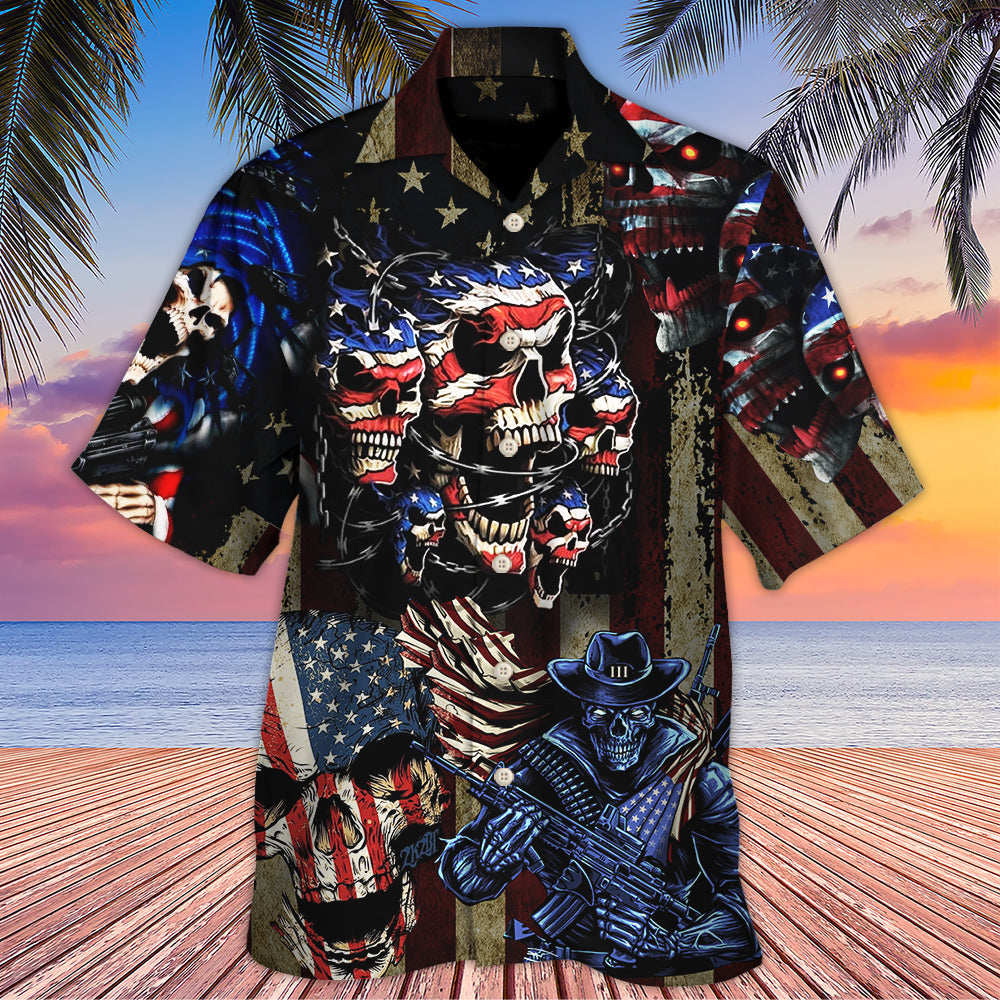 Skull American Pride Hawaiian Shirt For Sunny Getaways, Weekend Travel, And Relaxed Everyday Styling