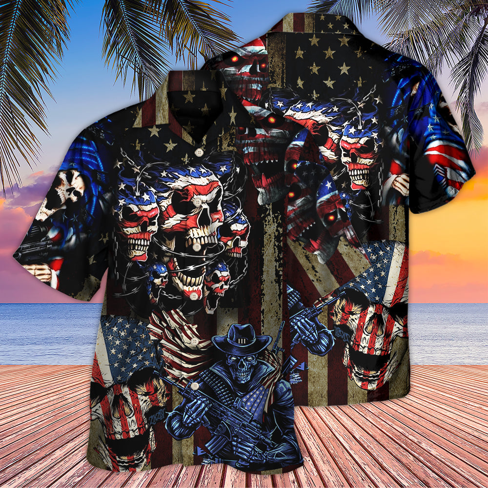 Skull American Pride Hawaiian Shirt For Sunny Getaways, Weekend Travel, And Relaxed Everyday Styling