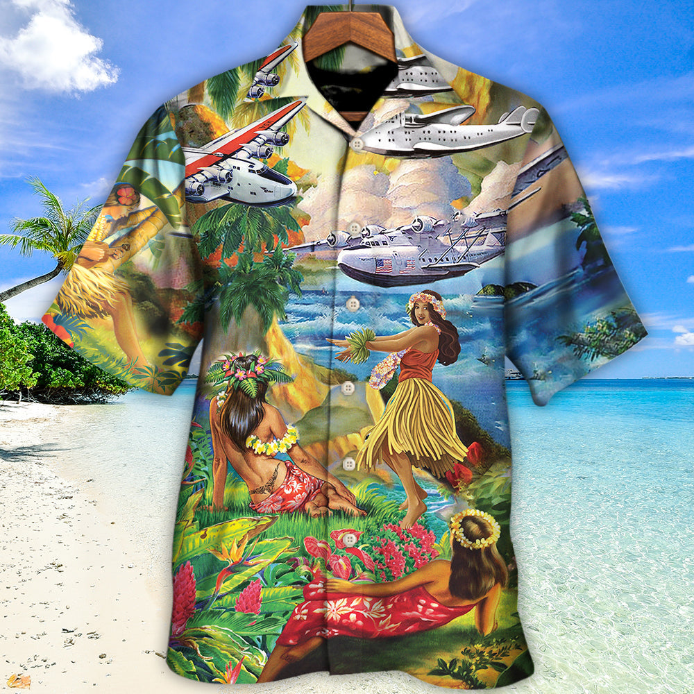 Happy Airplane Island Summer Hawaiian Shirt For Tropical Holidays And Casual Wear