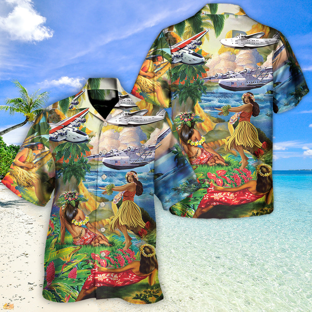 Happy Airplane Island Summer Hawaiian Shirt For Tropical Holidays And Casual Wear
