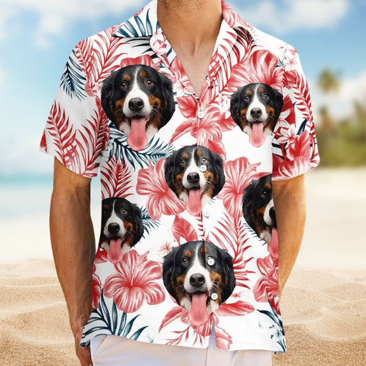 Tropical Custom Photo Family Pet Face Background Hawaiian Shirt For Beach Days And Outdoor Gatherings