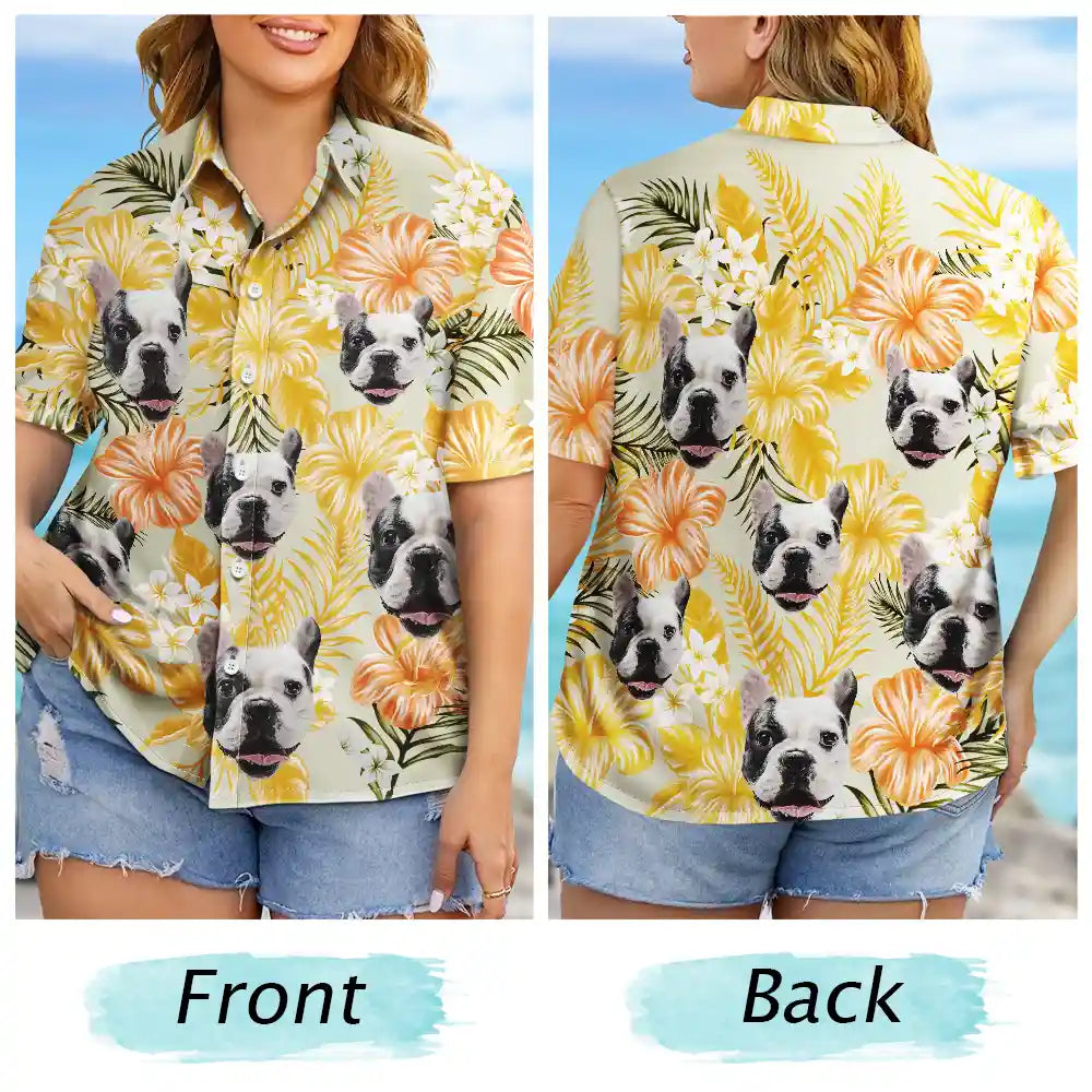 Tropical Custom Photo Family Pet Face Background Hawaiian Shirt For Beach Days And Outdoor Gatherings