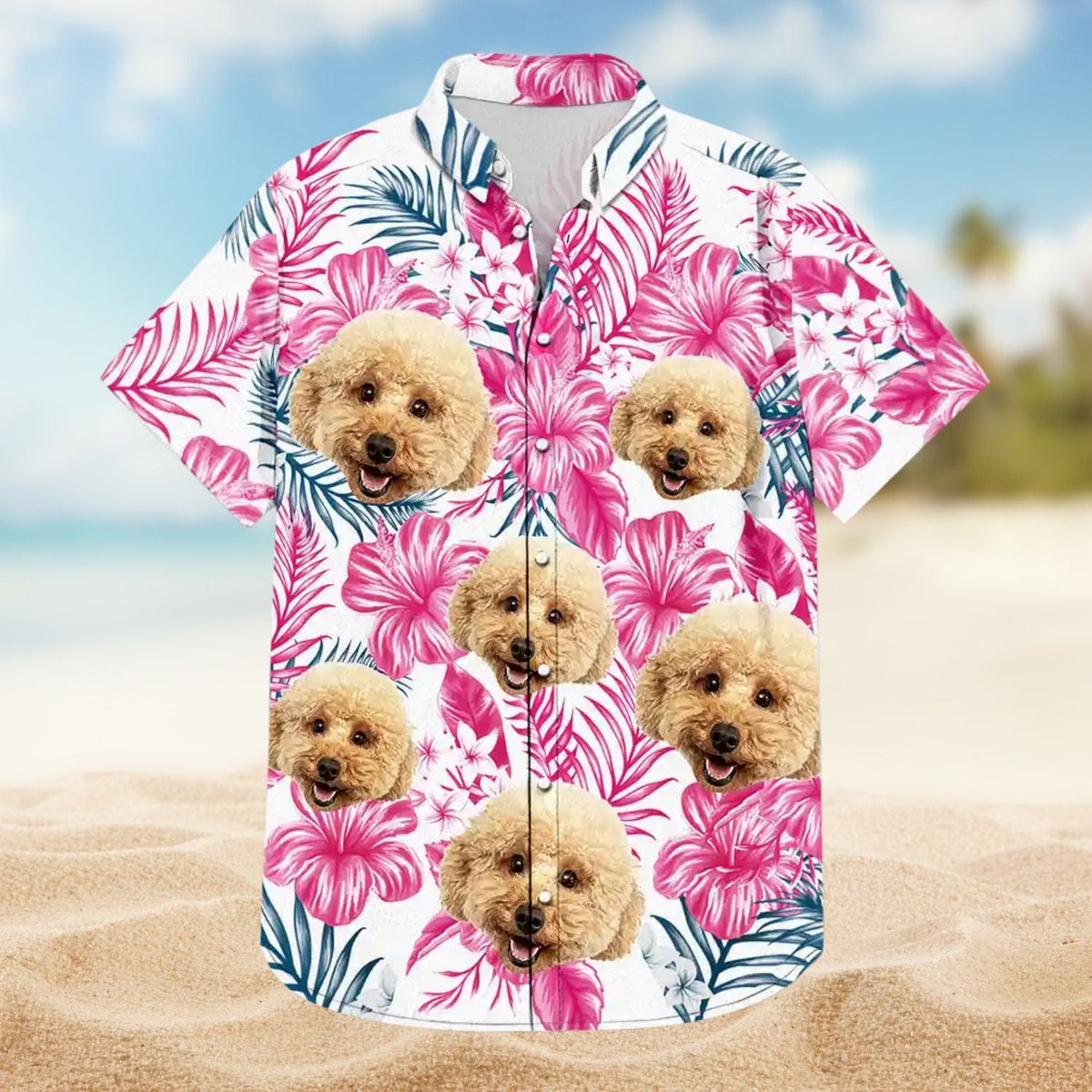 Tropical Custom Photo Family Pet Face Background Hawaiian Shirt For Beach Days And Outdoor Gatherings