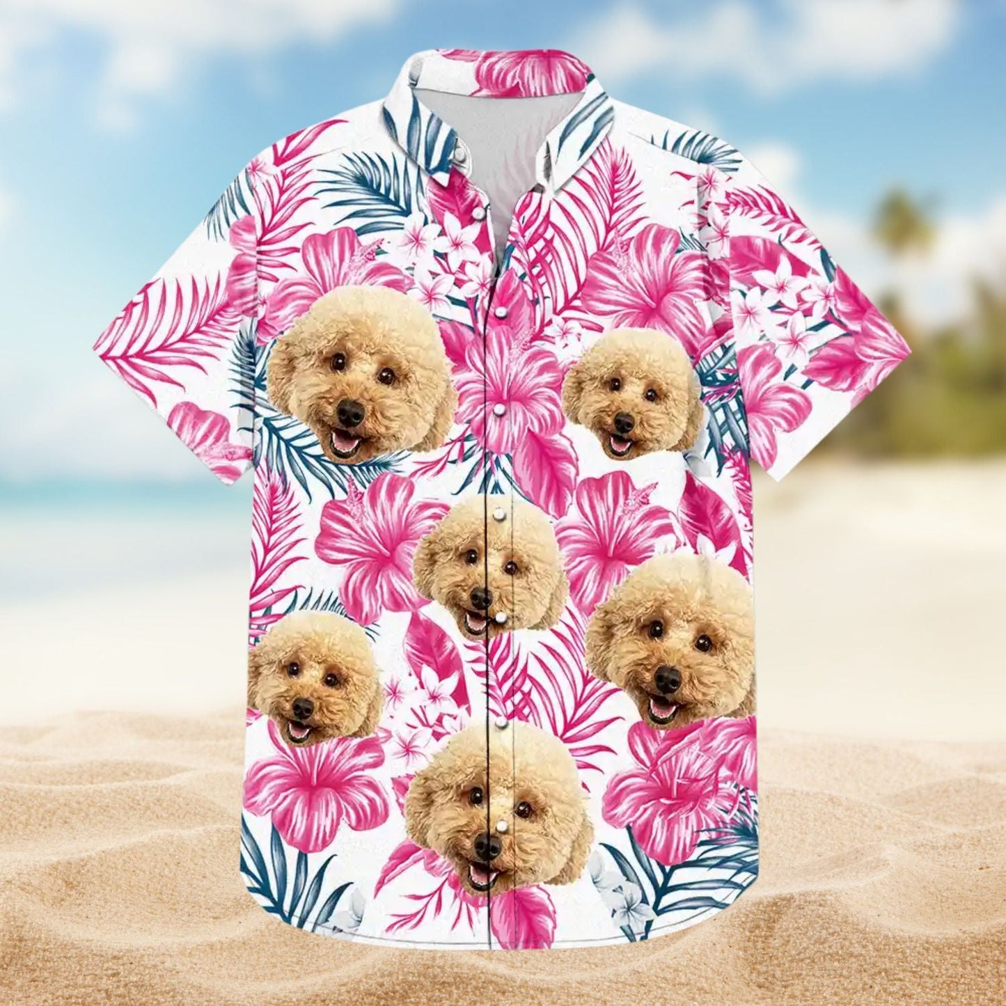 Tropical Custom Photo Family Pet Face Background Hawaiian Shirt For Beach Days And Outdoor Gatherings