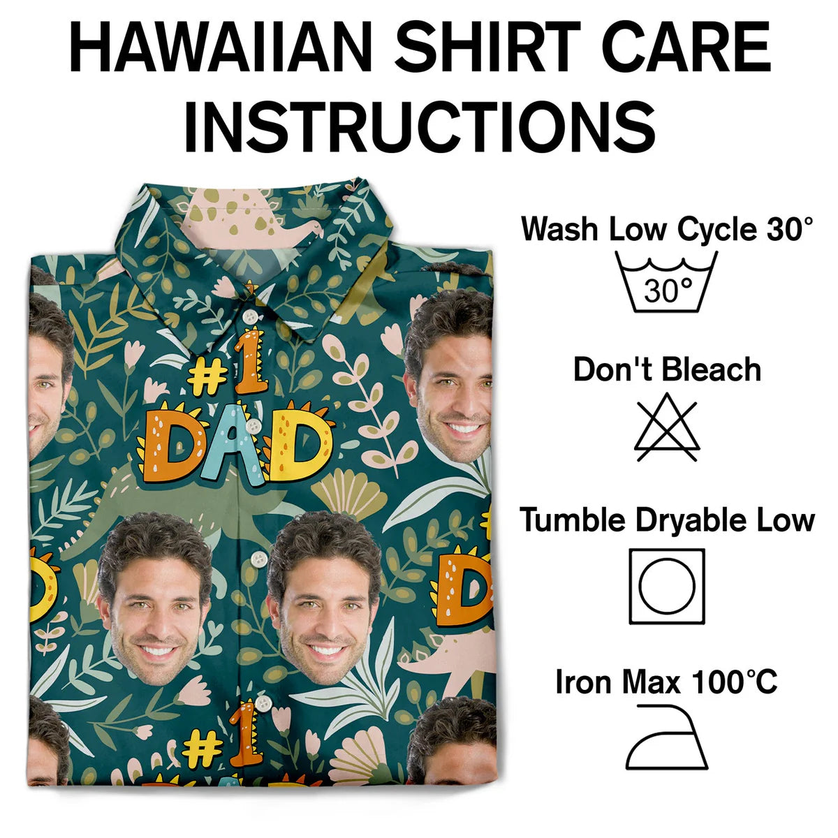 Custom Photo Dino Dad Personalized Hawaiian Shirt For Beach Parties, Coastal Travel, And Relaxed Warm Weather Style