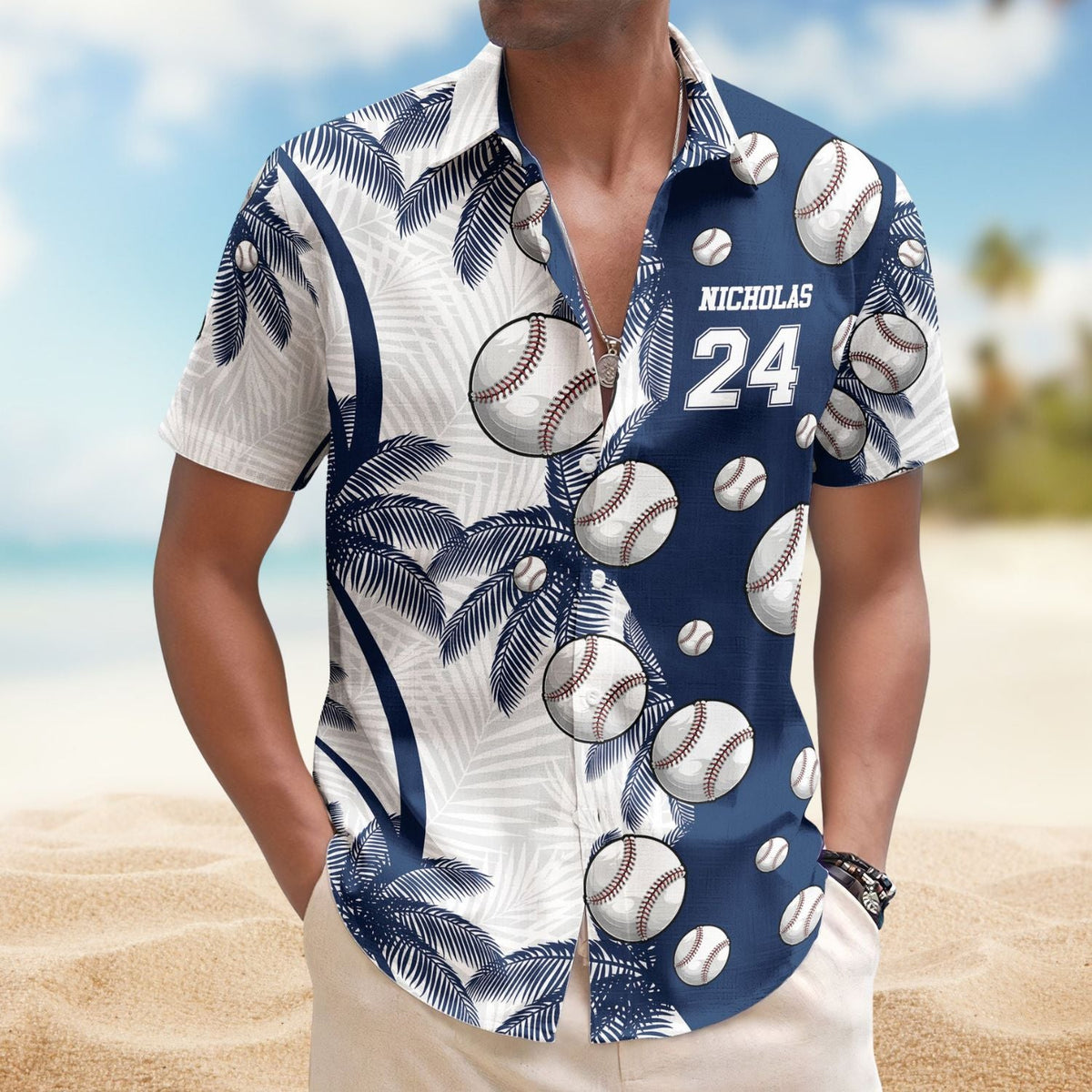 Baseball Custom Name Number Personalized Hawaiian Shirt For Summer Vacation And Beach Travel