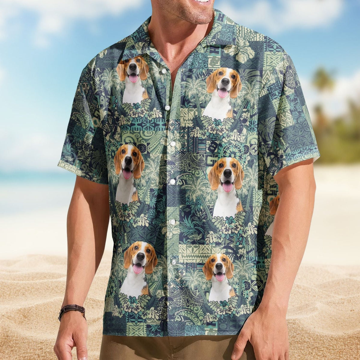 Funny Custom Pet Photo Hibiscus Palm Tree Hawaiian Shirt For Nature Lovers And Coastal Travel