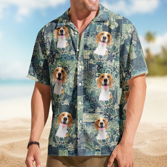 Funny Custom Pet Photo Hibiscus Palm Tree Hawaiian Shirt For Nature Lovers And Coastal Travel